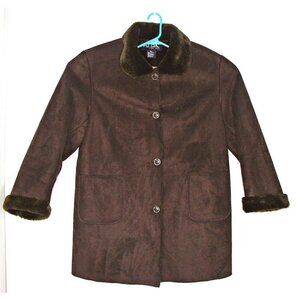 Circa 1980s FUDA of New York Women's Faux Suede Coat Faux Fur Lining Retro Sz XL